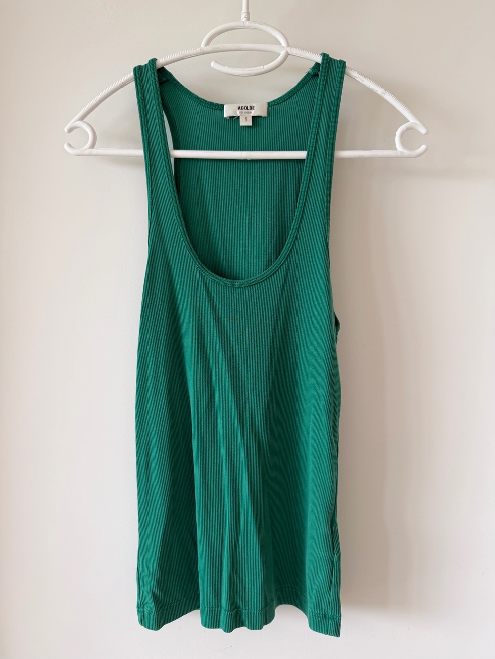 AGOLDE Bianca Ribbed-Knit Tank Top Emerald Green